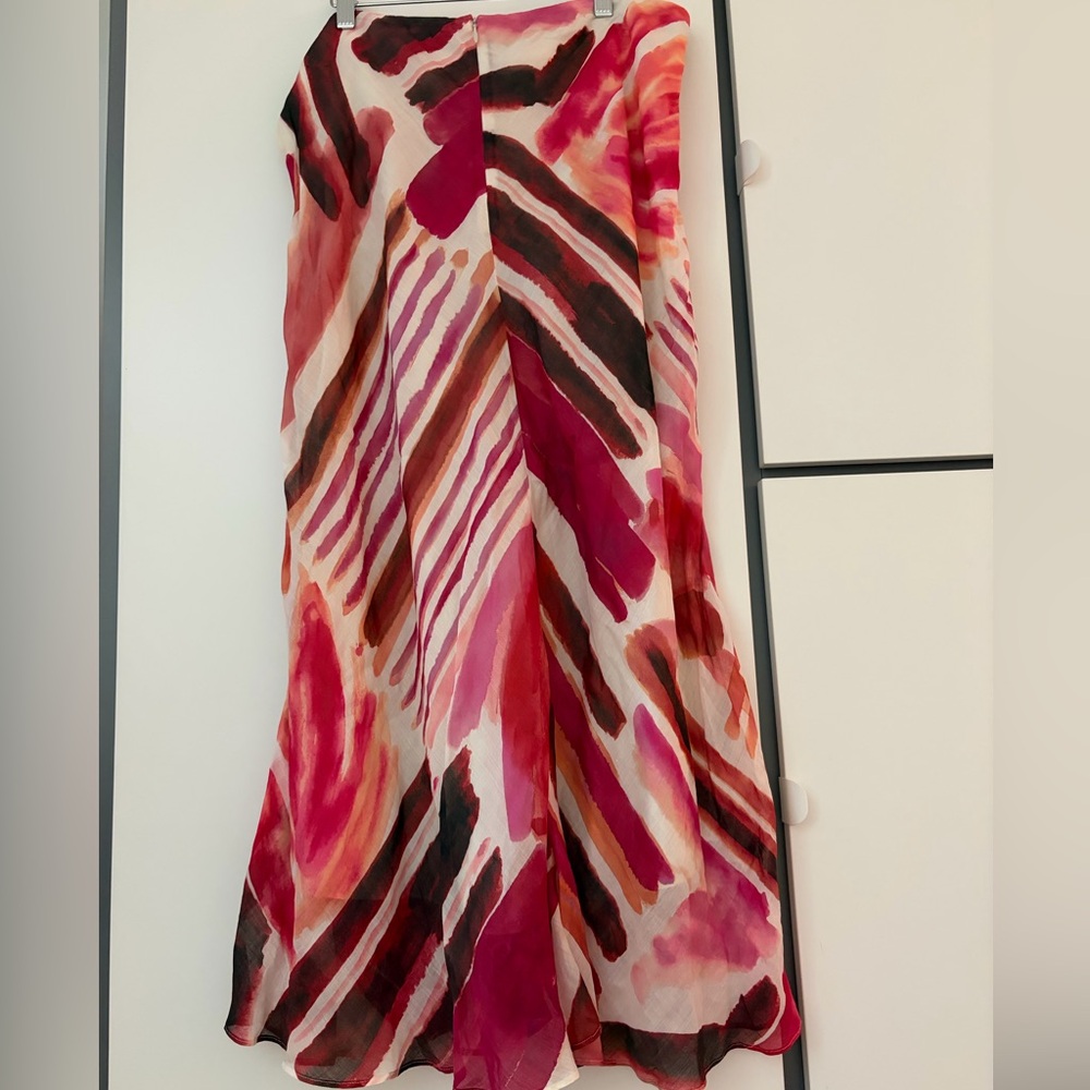 Massimo Dutti Pink and Brown Watercolor Maxi Dress